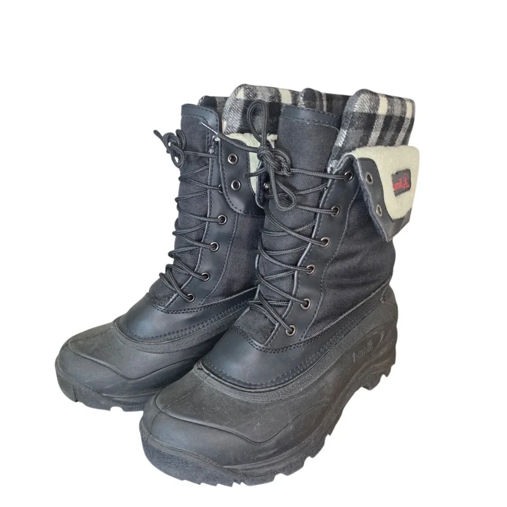 Kamik Womens 10 Black Plaid Flannel Lined Mid-Calf Lace Up Winter Snow Boots